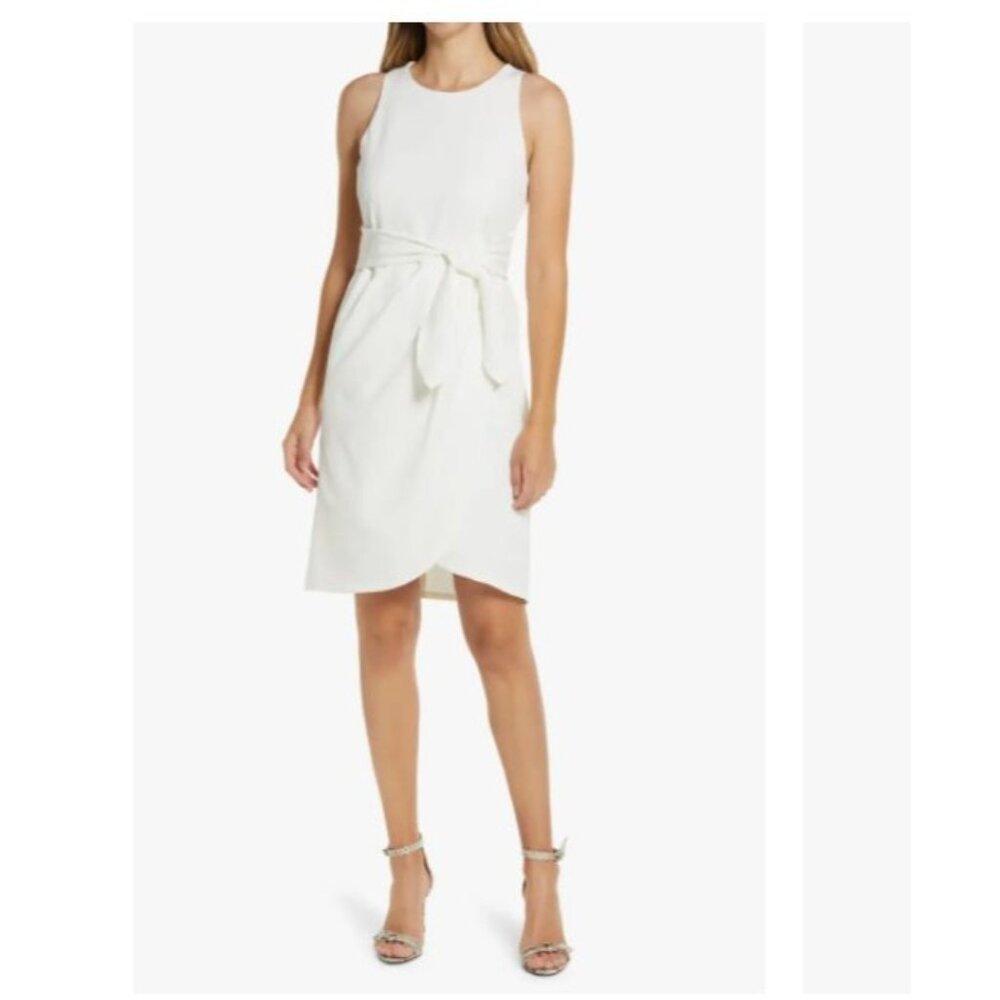 🆕JULIA JORDAN Asymmetrical Sheath Dress Sleeveless Ivory 6